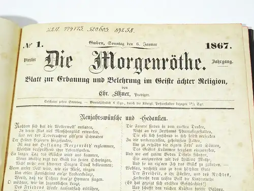 Morgenröthe Blatt zur Erbauung und Belehrung  1867 Guben 