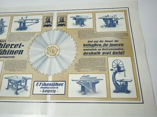 Reklame Blatt Fikentscher Tischlerei Maschinen Leipzig 1920er 1930er Print