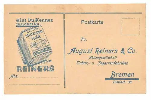 Werbe Postkarte Reiners & Co Tabak Zigarrenfabrik Bremen (B7