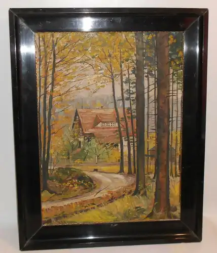 Original Ölgemälde Georg Hesse 1936 Waldwärterhaus am Unger / Anger Stempel 