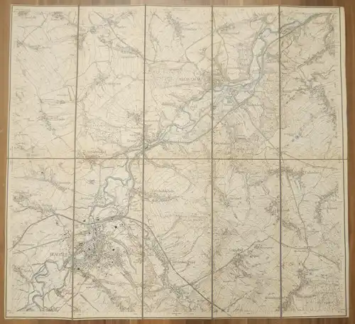Landkarte Leinen Glauchau (Sächs.) Niederwiera (Preuß.) 1:25000 um 1890 Leinenla