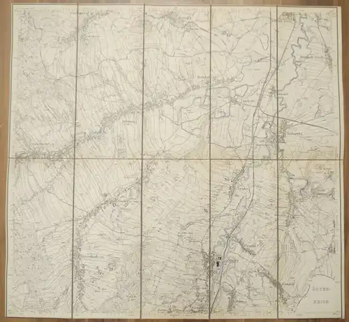 Leinen Landkarte Ostritz (Sächs.) Nickrisch (Preuß.) um 1890