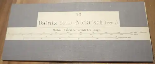 Leinen Landkarte Ostritz (Sächs.) Nickrisch (Preuß.) um 1890