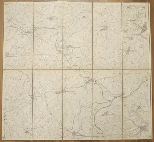 Leinenlandkarte Pausa (Sächs.) Lössau (Preuß.) 1:25000 um 1890 Landkarte Leinen