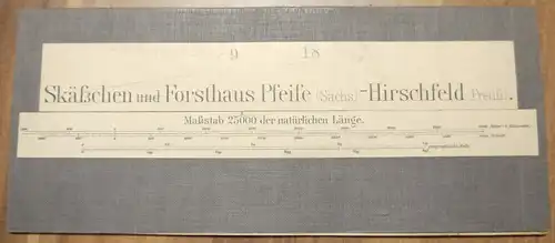 Leinen Landkarte Skäßchen und Forsthaus Pfeife (Sächs.) Hirschfeld (Preuß.) um 1