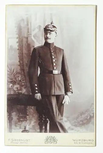 Kabinettfoto Soldat 9 kgl bayerisches IR Wrede Pickelhaube 1905 Würzburg 