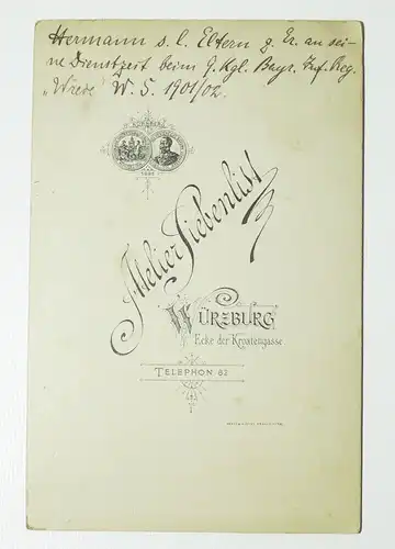 Kabinettfoto Soldat 9 kgl bayerisches IR Wrede Pickelhaube 1905 Würzburg 