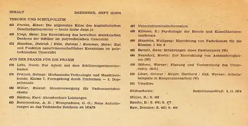 Zeitschrift Polytechnische Bildung und Erziehung Heft 12 DDR 1974 ! (H7