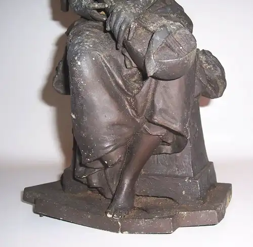 Uralte signierte Zinkguß Figur Mädchen mit Laute vor 1945 