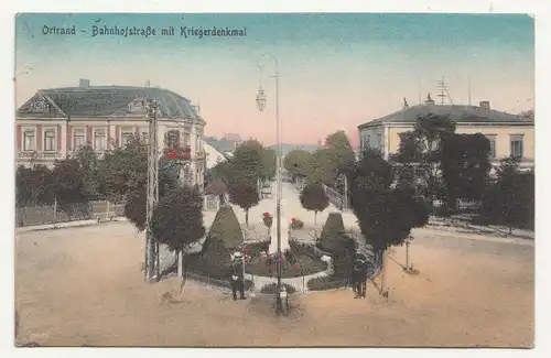 Ak Ortrand Bahnhofstraße mit Kriegerdenkmal Kreis Liebenwerda 1919 ! (A2122