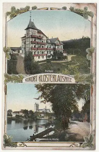 Litho Ak Kurort Klosterlausnitz Kurhaus Klosterteich mit Kirche 1910  Postkarte