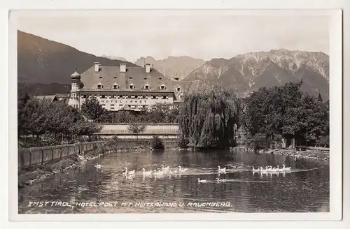Ak Imst Tirol Hotel Post mit Heiterwand u. Rauchberg um 1935 