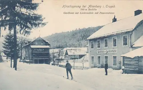 Litho Ak Hirschsprung bei Altenberg Erzgebirge Gasthaus Ladenmühle 1911