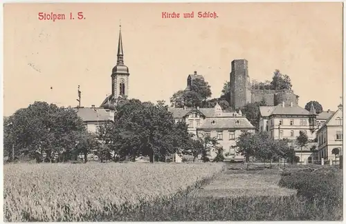 Ak Stolpen in Sachsen Kirche und Schloß 1911 A1832