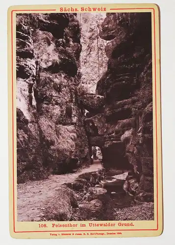 Kabinettfoto Sächsische Schweiz Felsenthor im Uttewalder Grund 1899 Römmler und