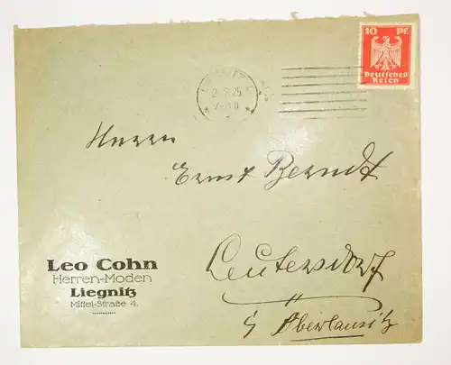 Werbe Brief Leo Cohn Herren-Moden Liegnitz 1925