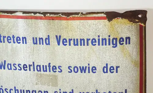 Altes Emailschild Oberflußmeisterei Dresden Elbe Betreten Verunreinigen Vintage
