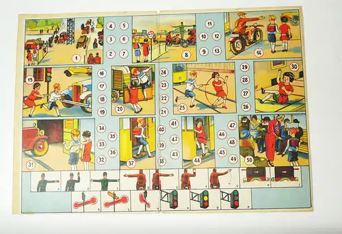 Altes Spielbrett Verkehrsspiel 1930er Straßenbahn Auto Motorrad