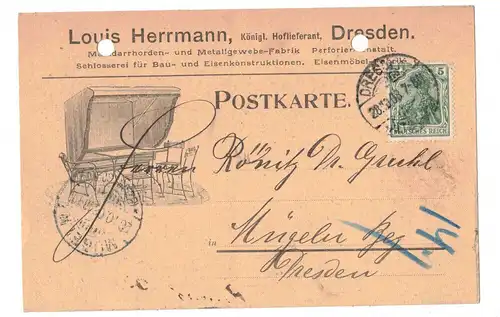 Postkarte Louis Herrmann Dresden kgl Hoflieferant Eisenmöbel Drahtweberei 1903 G