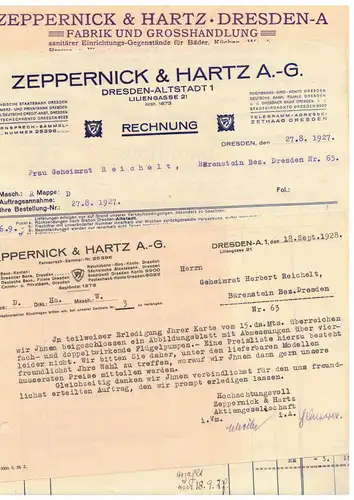 Lot Rechnungen Postkarte Zeppernick und Hartz Dresden Pumpen Ventile 1928