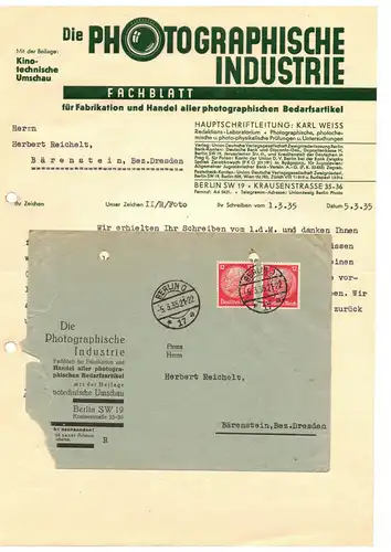 Briefkopf Umschlag Die Photographische Industrie Berlin 1935