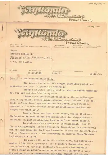 Litho Briefkopf Voigtländer und Sohn AG Braunschweig 1936 Kamera Fotoapparate