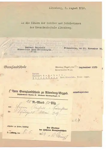 Konvolut Dokumente Grenzlandschule Altenberg Erzgebirge 1939