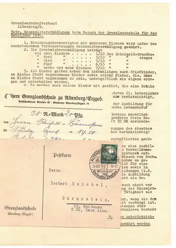 Konvolut Dokumente Grenzlandschule Altenberg Erzgebirge 1939