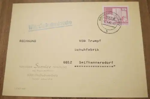 Wirtschaftsdrucksache Vergaser Service Großschweidnitz DDR 1980