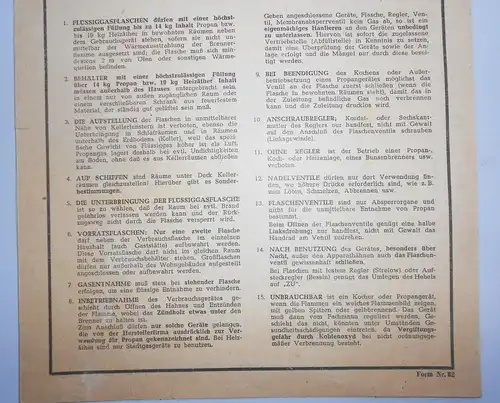 Hinweis Blatt VEB Minol Was jeder Flüssiggasverbraucher wissen muss 1958 (D8