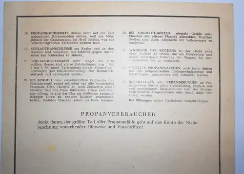 Hinweis Blatt VEB Minol Was jeder Flüssiggasverbraucher wissen muss 1958 (D8