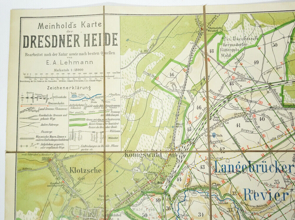 Meinhold Karte Dresdner Heide um 1900 Lehmann Leinen Landkarte Nr