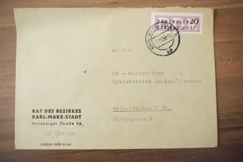 Brief ZKD Rat des Bezirkes Karl Marx Stadt 1956 DDR