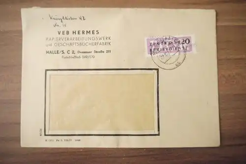 Brief ZKD VEB Hermes Papierverarbeitungswerk Halle DDR 1957