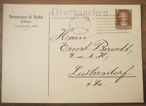 Drucksachen Neumann und Sohn Zittau 1927 Drucksache