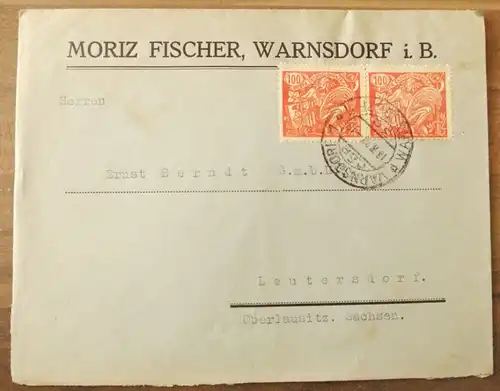 Firmenbrief Moritz Fischer Warnsdorf in Böhmen