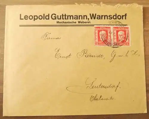 Firmenbrief Leopold Guttmann Warnsdorf Böhmen Mechanische Weberei