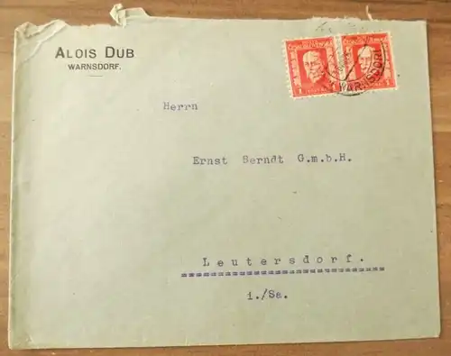 Firmenbrief Alois Dub Böhmen Warnsdorf Brief 1928