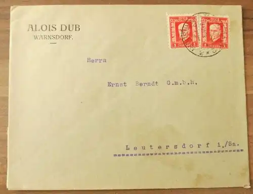 Alois Dub Brief Böhmen Warnsdorf Firmenbrief 1928
