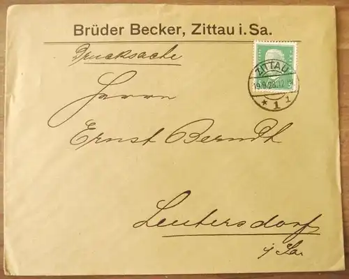 Brief Brüder Becker Zittau Sachsen DR 1928 Firmenbrief