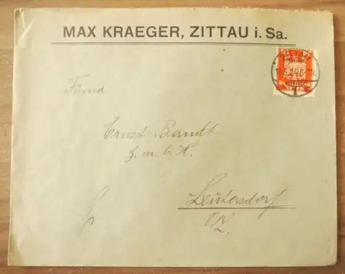 Firmenbrief Max Kraeger Zittau Sachsen 1924 DR Brief