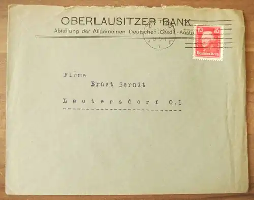 Firmenbrief Oberlausitzer Bank an Firma Ernst Berndt Leutersdorf OL DR 1929