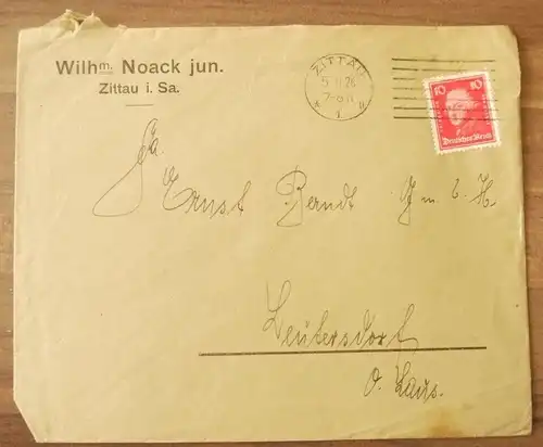 Firmenbrief Wilhm Noack jun Zittau Sachsen an Ernst Berndt GmbH DR 1926