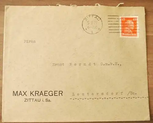 Geschäftsbrief Max Kraeger Zittau Sachsen DR Firmenbrief 1927
