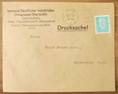 Verband Sächsischer Industrieller Ortsgruppe Oberlausitz DR 1931 Firmenbrief