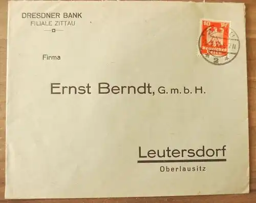 Dresdner Bank Firmenbrief 1924 DR Brief an Ernst Berndt GmbH Leutersdorf