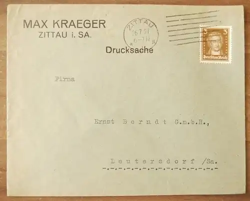 Brief Max Kraeger Zittau Sachsen Firmenbrief 1927 an Ernst Berndt GmbH
