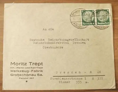 Firmenbrief Moritz Trept Werkzeug Fabrik an Deutsche Reichsbahngesellschaft