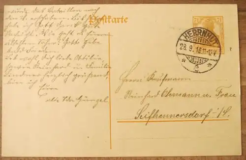 Brief DR Herrnhut Postkarte 1916