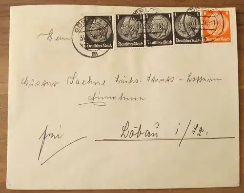 Brief Görlitz Mischfrankatur nach Löbau DR 1936